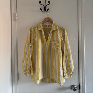 J.Jill Love Linen Yellow Striped Tunic Top Size Large
